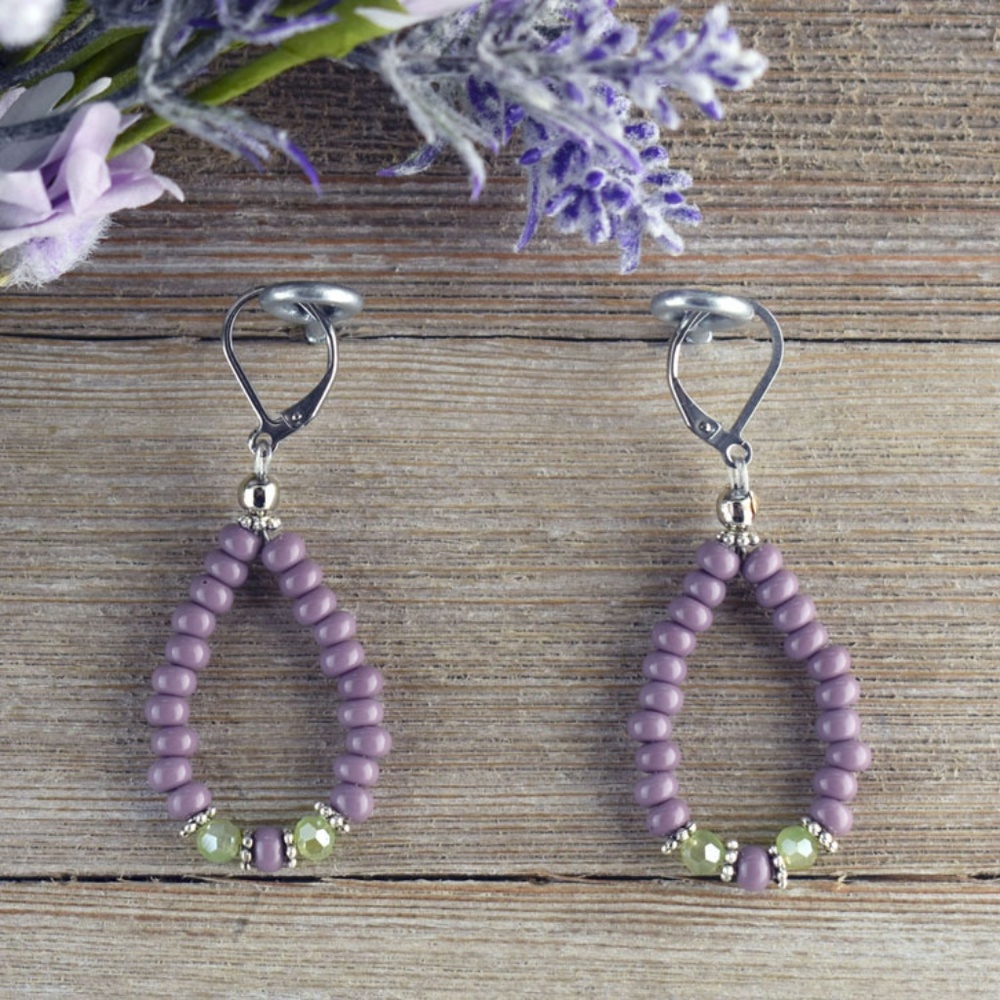 Lavender Seed Bead Stainless-Steel Earrings